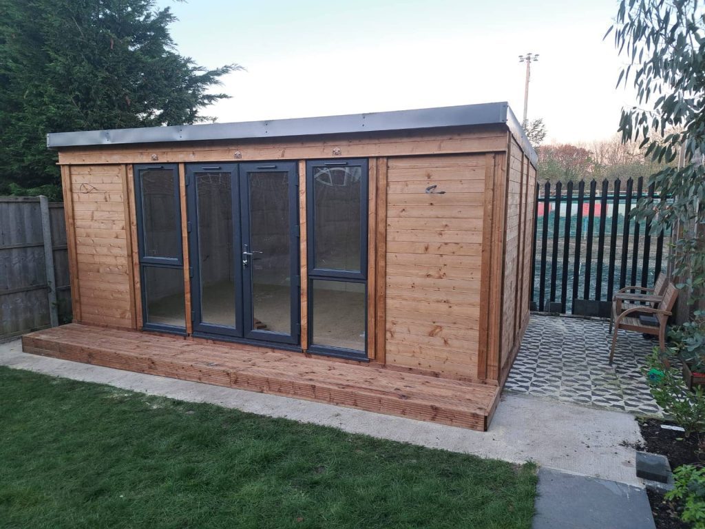 Garden shed securely placed on a concrete foundation.