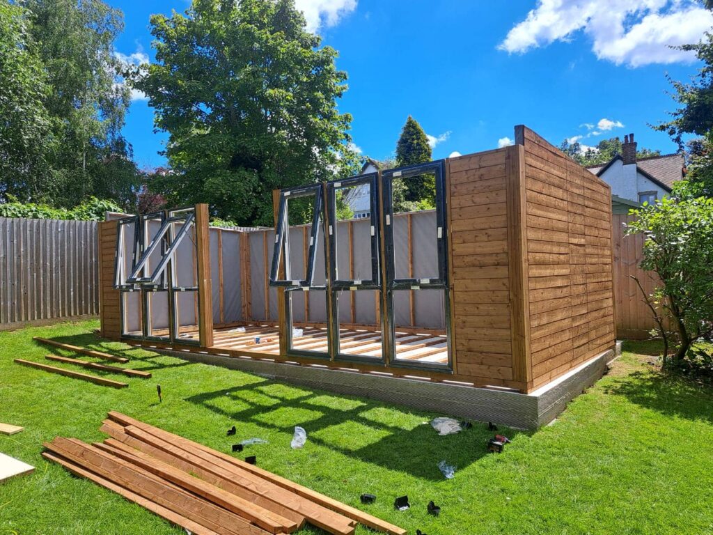 Garden shed in the process of being constructed.