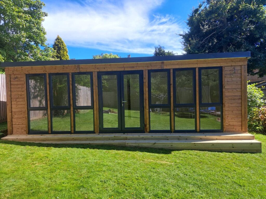 Completed garden shed with a clean and polished appearance.